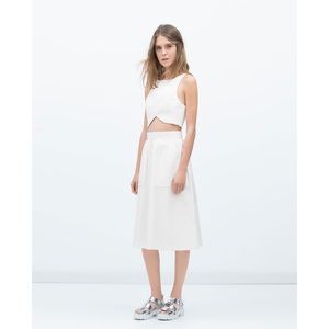 Zara white Midi Flare Skirt